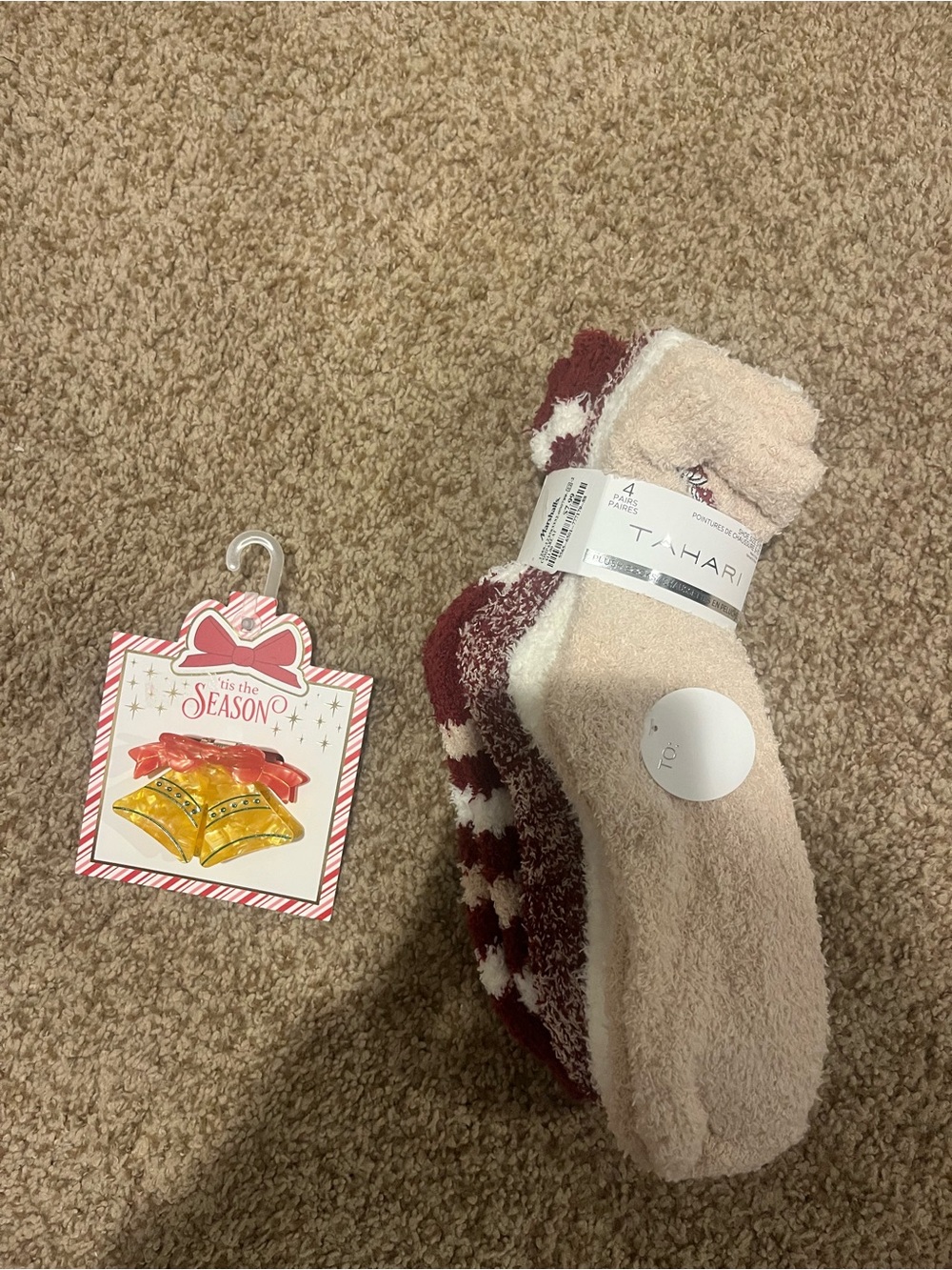 Tahari Plush Sock Trio in Burgundy and Blush